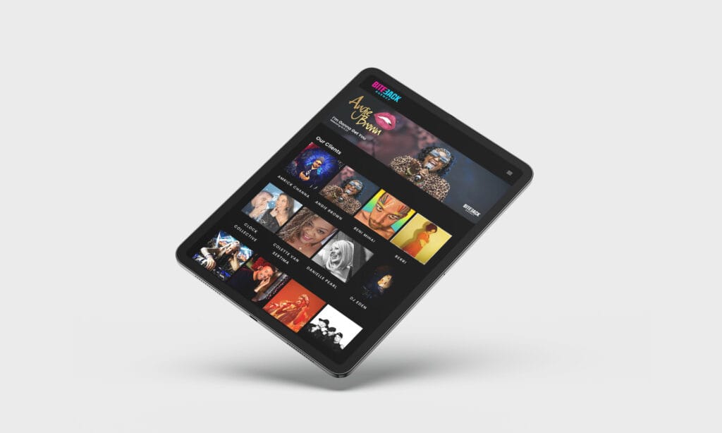 Bite Back Agency homepage rendered on an iPad