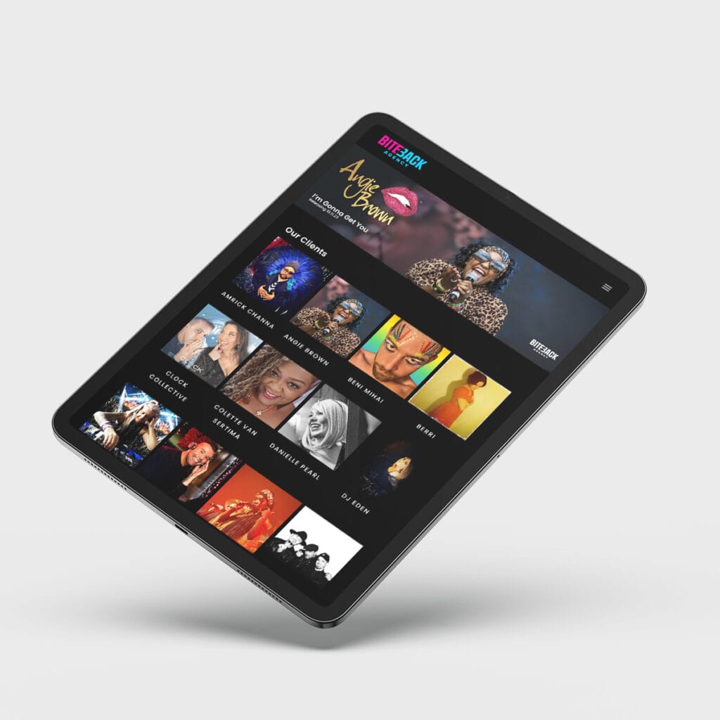 Bite Back Agency homepage rendered on an iPad